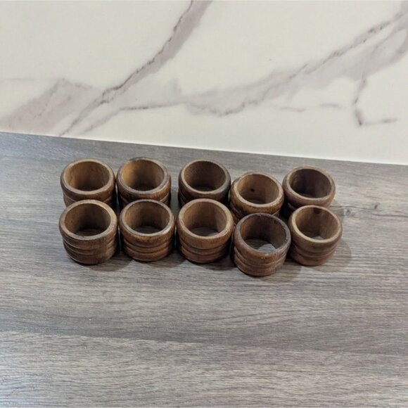 Wooden Napkin Rings Set Of 10 Vintage Rustic Style Farmhouse - Picture 3 of 5